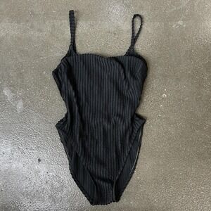 La Blanca Swimsuit Womens 14 Black One Piece Textured Braided Strap Lined